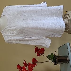 Cathy Daniels Tunic Top White Unique Tufted Slub Design Tabbed 3/4 Sleeve Large